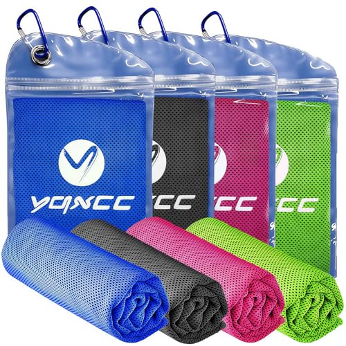 YQXCC 4 Pack Cooling Towels 40"x12", Cool Ice Towels for Neck & Face | Cooling Neck Wraps, Soft Breathable Microfiber Chilly Towels, Ideal for Gym, Yoga, Golf, Running, Camping & Hot Weather - color: Dark Gray, Dark Blue, Rose Red, Green