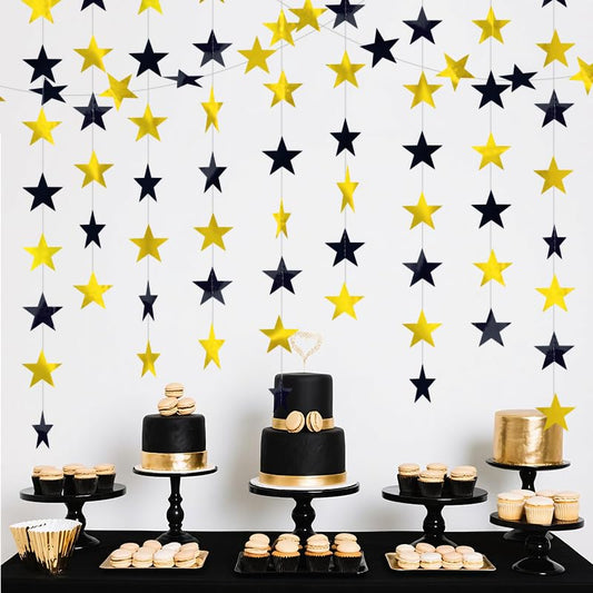 Black and Gold Shining Star Hanging Garland Black Gold Hanging Sparkling Star Streamer Glitter Bunting Banner Twinkle Backdrop for Wedding Baby Shower Birthday Decorations 40 Feet - color: Black Gold