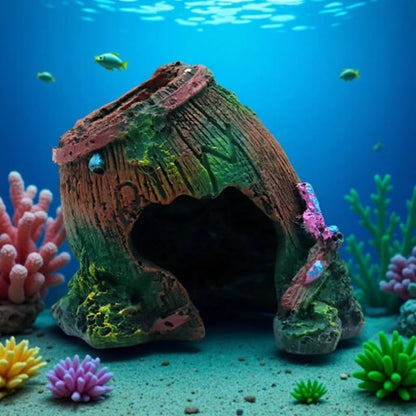 Aquarium Accessories Fish Tank Decor, Resin Craft Antique Shell Barrel Hideout for Fish Tank & Reptile Terrarium Decoration