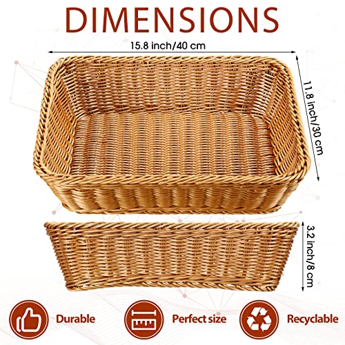 Eccliy 6 Pack Wicker Bread Baskets Woven Serving Basket, 15.8 Inch | Poly Wicker Storage for Gift, Rectangle Rattan Display Trays for Bread Food Vegetables Fruit Snacks Tabletop Restaurant Home - size: 15.8 Inch