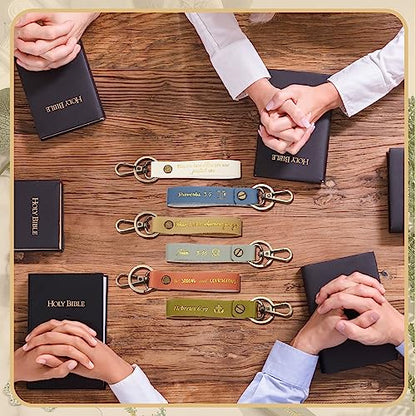 20 Pcs Christian Key Chain Leather Religious Keychain Inspirational Bible Key Chains Verse Quote Keychains Easter Day Gift - color: Pastel Colors