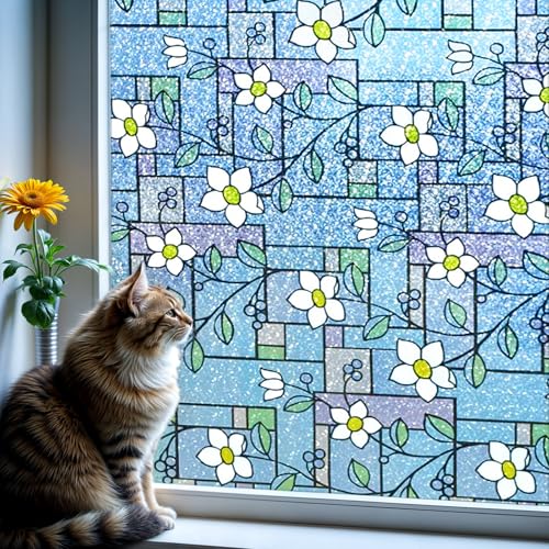 Stained Glass Window Film, Window Privacy Film, 35.4" x 118" | Rainbow Decorative, Static Cling, Removable, Non-Adhesive, Heat Control, UV Blocking, Renter-Friendly, for Home, Glass Door - color: Dp003-1, size: 35.4 x 118 inches