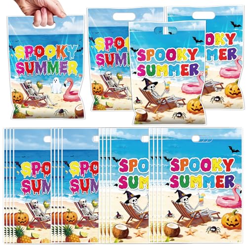 Falueqg Summer Halloween Party Decorations - 50 Pcs Spooky Summers Goodie Candy Gift Bags Halloween In Summer Party Supplies for Hawaiian Hallows' Eve Birthday Decorations - color: Spooky Summer