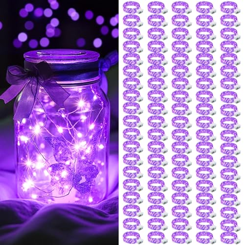 AIKEI 100 Pack LED Fairy Lights Battery Operated, Fairy String Lights 3 Modes Waterproof 7 Feet 20 Led Firefly Starry Lighting for Wedding Party Bedroom Garden Christmas Decoration Purple - color: Purple, size: 100 Pack