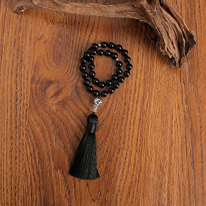Tasbih Prayer Beads Allah & Muhammad Islamic Prayer Rosary Muslim Islam Misbaha Tasbeeh Sibha 99 Prayer Beads Necklace 33 Prayer Beads Bracelet - color: 8mm Black Onyx+33 Beads