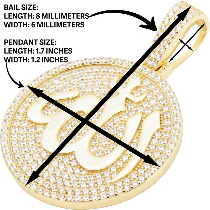 925 Sterling Silver 14K White/Yellow Gold Finish Allah Islamic Muslim Pendant 1.5MM Franco/2MM Moon Cut Bead Ball Chain Necklace For Women & Men 20″-24″ Fine Jewelry - color: PENDANT ONLY NO CHAIN, size: GOLD-PENDANT ONLY NO CHAIN