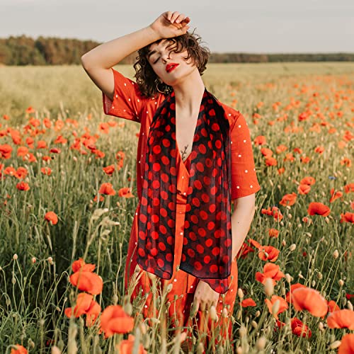 E-Clover Women Soft Floral Print Shawl Chiffon Sheer Scarf - color: Polka Dot-black Red