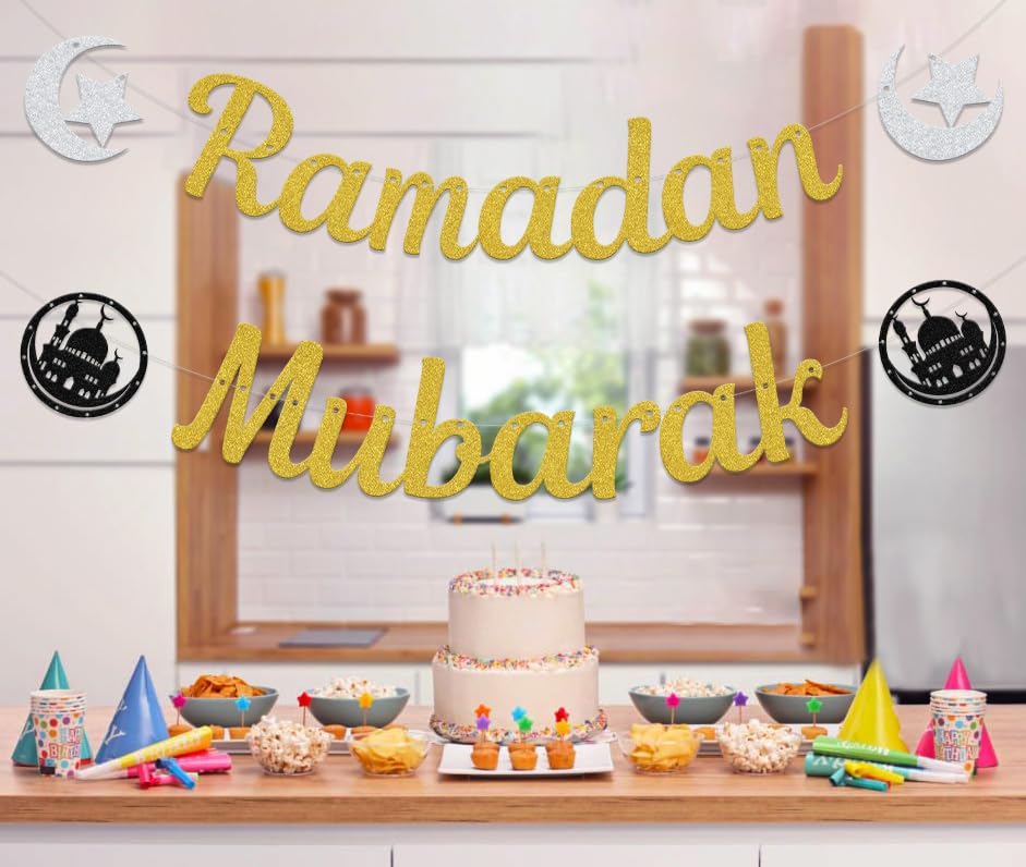 Ramadan Mubarak Banner - Ramadan Decorations - Muslim Islamic Party Supplies Gold - size: Ramadan Mubarak