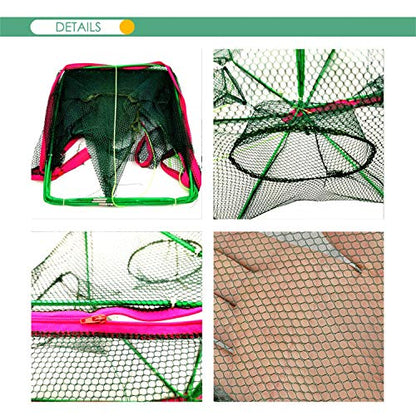 Foldable Bait Trap Fishing Net - Hand Cast Cage for Catching Fish Shrimp Crab Crawfish - color: Green, size: 6 Entrances