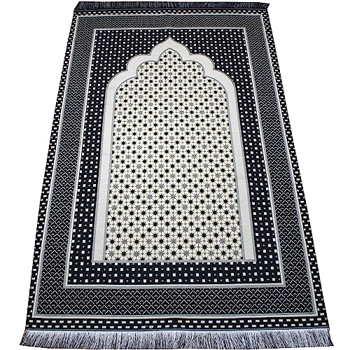 Modefa Turkish Islamic Prayer Mat Janamaz Sajjadah | Thin Woven Cotton Praying Rug Ramadan Eid Gift | Traditional Muslim Sejada for Men Women - Hira Diamond (Black) - color: Black