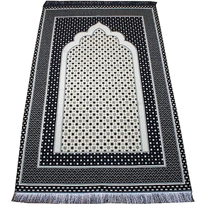Modefa Turkish Islamic Prayer Mat Janamaz Sajjadah | Thin Woven Cotton Praying Rug Ramadan Eid Gift | Traditional Muslim Sejada for Men Women - Hira Diamond (Black) - color: Black