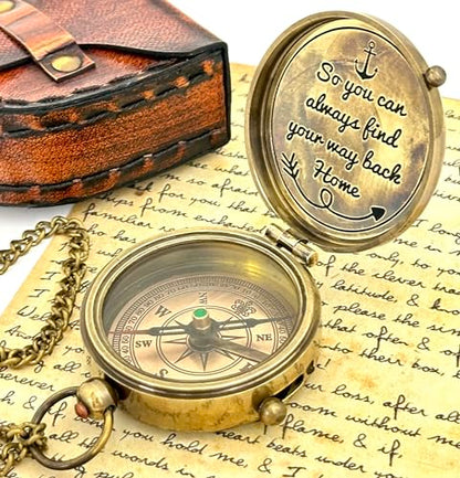 Brass Compass - So You can Always find Your Way Back Home - Engraved Compass - Personalized Compass - Anniversary Mens Gift - Graduation Gift - Gift for Boys/Mens