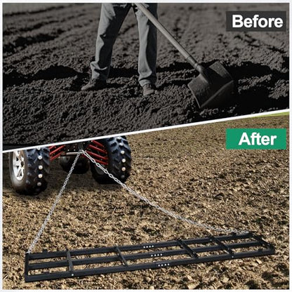 8 FT Drag Harrow Driveway Grader with 6 FT Chain | Tow Behind Lawn Rake for ATV, UTV, Tractor, Mower, Land Leveler for Gravel, Sand, Soil, Hay - size: 8 FT