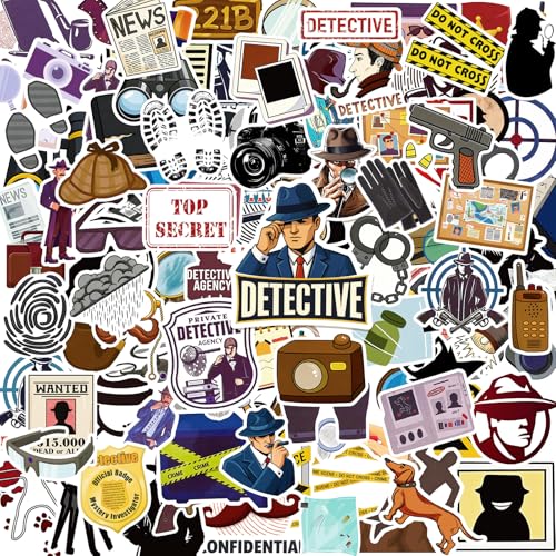 120 Pcs Detective Stickers Waterproof Vinyl Crime Scene Decals Bulk Spy Stickers for Scrapbook Water Bottle Laptop Skateboard DIY Decoration Detective Party Favors - color: Detective Stickers