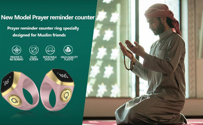 Smart Tasbih Zikr Ring, 20mm Muslim Digital Azan Alarm Clock, Tasbih Counter Smart Ring (Pink) - color: Pink
