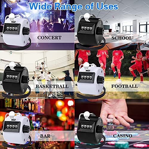 FEBSNOW Handheld Tally Counter Clicker 4 Digital Number Click Counter for School Event Golf Sports Office Stadium - color: Black White