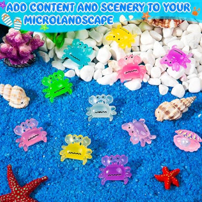 63PCS Luminous Mini Resin Crabs Figurines Cute Tiny Miniature Crabs | 7 Colors Cute Crab Figurines Glow in The Dark, Micro Moss Landscape, Dollhouse, Pots, DIY Crafts, Hidden Game - style: MiniCrab 63PCS