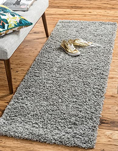 Unique Loom Solid Shag Collection Area Rug (2' x 6' 5" Runner, Cloud Gray) - color: Cloud Gray, size: 2' x 6'5" (Rectangular)
