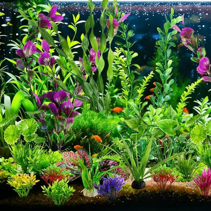 Promising Aquarium Decor Plastic Plants, Fish Tank Accessories, Artificial Aquarium Plants Kit, 22 Pieces
