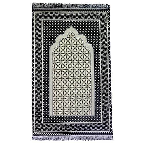 Modefa Turkish Islamic Prayer Mat Janamaz Sajjadah | Thin Woven Cotton Praying Rug Ramadan Eid Gift | Traditional Muslim Sejada for Men Women - Hira Diamond (Black) - color: Black