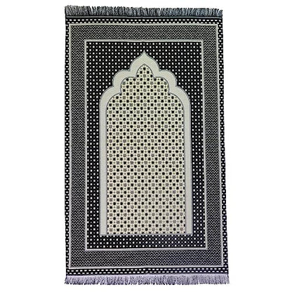 Modefa Turkish Islamic Prayer Mat Janamaz Sajjadah | Thin Woven Cotton Praying Rug Ramadan Eid Gift | Traditional Muslim Sejada for Men Women - Hira Diamond (Black) - color: Black