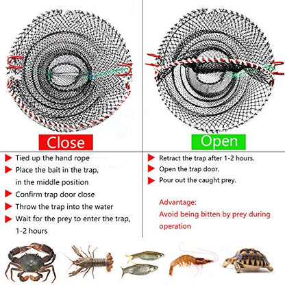 Drasry Crab Trap Bait Lobster Crawfish Shrimp Portable Folded Cast Net Magic Collapsible Fishing Traps Nets Accessories for Blue Crabs - color: Black, style: 2pcs 37.4 * 19.6in (0.66 Mesh)