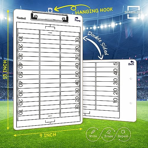 SCRIBBLEDO Football Dry Erase Whiteboard for Coaches, 15x9 Double Sided Coaching Clipboard for Plays Drills and Lineups, Coach Gift