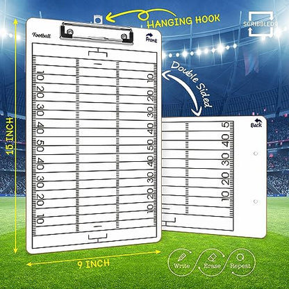 SCRIBBLEDO Football Dry Erase Whiteboard for Coaches, 15x9 Double Sided Coaching Clipboard for Plays Drills and Lineups, Coach Gift