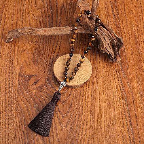 Tasbih Prayer Beads Allah & Muhammad Islamic Prayer Rosary Muslim Islam Misbaha Tasbeeh Sibha 99 Prayer Beads Necklace 33 Prayer Beads Bracelet - color: 8mm Yellow Tiger Eye 33 Beads