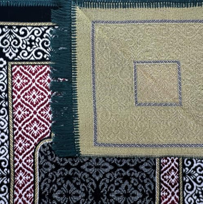 Velvet Islamic Prayer Rug Set (Thick Prayer Mat - 99 Tasbih Prayer Beads - Black Cotton Kufi Hat) Eid and Ramadan Gift for Muslims (Green) - color: Green
