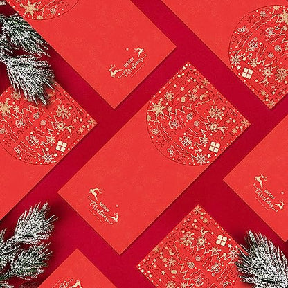 Holiday Christmas Money Holders for Cash Gift 12 Pcs, Xmas Red Envelopes Money Envelopes with Gold Foil & Laser Cut, Christmas Currency Envelope Cash Stuffing Envelopes (Red) - size: Vertical，7"×3.4"