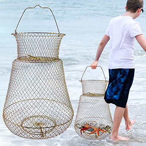 Galvanized Steel Wire Fish Baskets,Portable Fishing Basket for Fish Outdoor,Collapsible Wire Fish Baskets，Minnow Bucket. - size: Medium -13X22 INCH