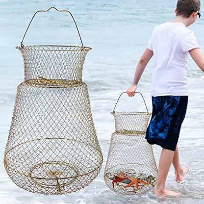 Galvanized Steel Wire Fish Baskets,Portable Fishing Basket for Fish Outdoor,Collapsible Wire Fish Baskets，Minnow Bucket. - size: Medium -13X22 INCH