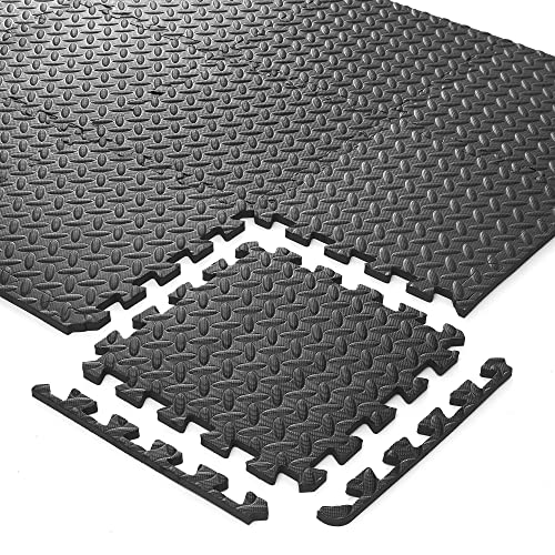 Philosophy Gym Pack of 12 Exercise Flooring Mats - 12 x 12 Inch Foam Rubber Interlocking Puzzle Floor Tiles - Black - color: 12 Sq Ft, 1/2" Thick - Black