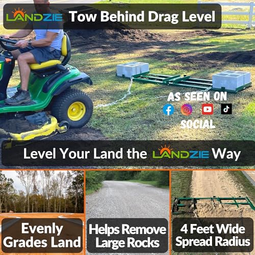 The Original 4FT Drag Harrow Driveway Grader, 46 LB Heavy Duty Tow Behind Lawn and Landscape Rake, Gravel Driveway Drag, Power Rake , Lawn Leveler - style: 4' Level