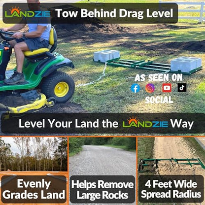 The Original 4FT Drag Harrow Driveway Grader, 46 LB Heavy Duty Tow Behind Lawn and Landscape Rake, Gravel Driveway Drag, Power Rake , Lawn Leveler - style: 4' Level