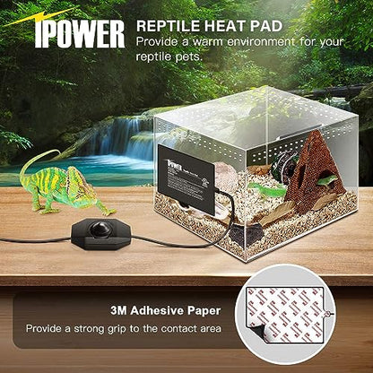 iPower 6 by 8-Inch 8 Watts Reptile Heating Mat with Temperature Controller Under Tank Warmer Terrarium Heat Pad for Reptiles and Amphibians, Black - size: 6" x 8", style: Heat Pad with Adjust Knob