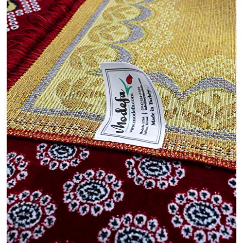 Modefa Turkish Islamic Prayer Rug - Thin & Lightweight Velvet Praying Carpet - Soft Muslim Praying Mat Janamaz - Ramadan or Eid Gift for Men & Women - with Car Hanger - Vined Arch (Daisy Red) - color: Daisy Red