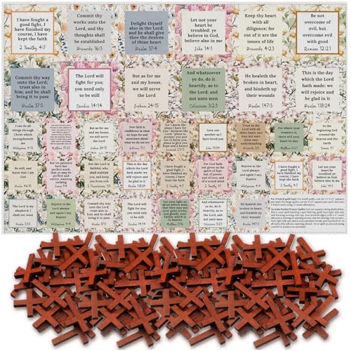 38 Sets Pocket Prayer Quilt Kits with Wooden Crosses, Mini Prayer Cloth Squares for Sunday School Rewards, Church Giveaways, Baptism Favors, Women Bible Study Religious Gifts(Flora,Brown) - color: Brown, style: Flora
