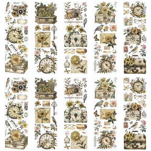 WANDIC 10 Sheets Rub On Transfer Stickers, Vintage Clock Decals Envelope Suitcase Stickers for Furniture Table Water Bottle DIY Craft, 11.8 * 3.9in - color: Envelope