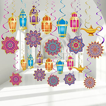 Zonon 52 Pcs Eid Mubarak Decorations Arabian Nights Party Decoration Ramadan Mubarak Hanging Swirls Ceiling Foil Party Decor for Indian Moroccan Princess Birthday Supplies