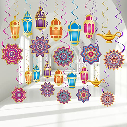 Zonon 52 Pcs Eid Mubarak Decorations Arabian Nights Party Decoration Ramadan Mubarak Hanging Swirls Ceiling Foil Party Decor for Indian Moroccan Princess Birthday Supplies