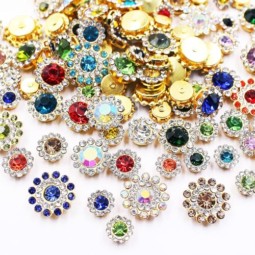 100pcs Sew on Rhinestones Crystals Glass Gems Metal Claw Mixed 8mm 10mm 12mm 14mm Sunflower Garments for Sewing Headband Jewelry Crafts Clothes Shoes Belt Accessories (00 Mixed Color) - color: 00 Mixed Color