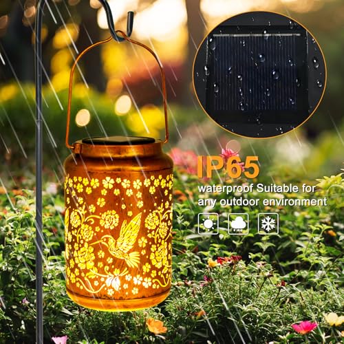 YISITEONE Hummingbird Outdoor Solar Lanterns, Garden Waterproof Metal Hanging Decor Lights for Patio Yard Pathway Lawn Front Porch, Birthday Gardening Gifts for Women Mom Grandma - style: Hummingbird