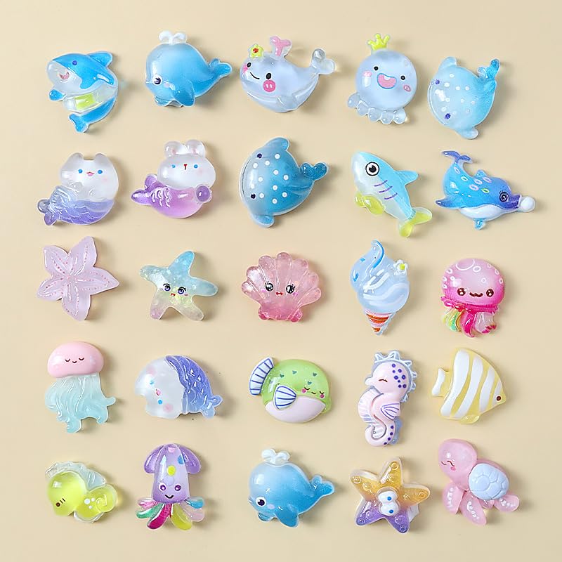 100pcs Mini Glow in The Dark Ocean Animal Resin Mystery Bags Tiny Sea Series Animal Figurines Blind Bags for Garden Aquarium Micro Landscape, Decorations, DIY Phone Case, DIY Crafts