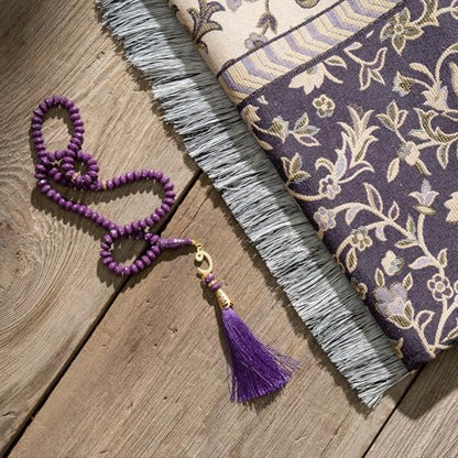 Muslim Prayer Rug with Islam Prayer Beads - Travel Prayer Mat, Islamic Gifts for Women, Portable Prayer Matt Islam, Islamic Prayer Rug Islam Men Women, Praying Mat for Muslim Gifts, Purple - color: Purple
