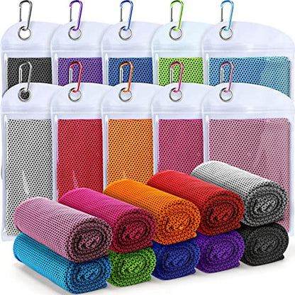 Honoson 20 Packs Cooling Towel Ice Towel Microfiber Sports Towel Breathable Chilly Towel with Bag Wet Towel for Neck Men Women Stay Cool Yoga Gym Golf Workout Travel Camping Beach Accessories - size: 40 x 12 Inch