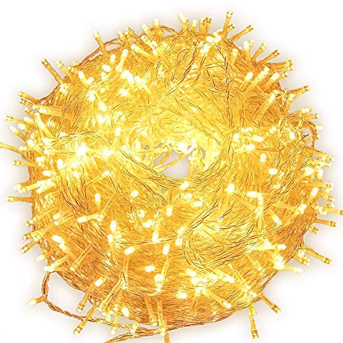 Fairy Lights Outdoor String Lights 33ft 100 LED with Memory Modes Controller, Extendable Christmas Lights Decorations for Wedding, Ramadan, Christmas, Valentine, Patio, Indoor and Outdoor (Warm White) - color: Warm White Brightness (Transparent Wire)