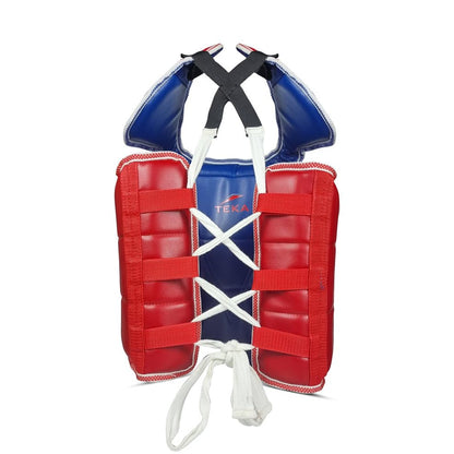 Chest Protector for Kickboxing, Sparring Training Heavy Punching, Boxing Body Protector Adjustable Shield, Martial Arts Upper Belly Protection Pad, Taekwondo - size: Large (Red/blue)