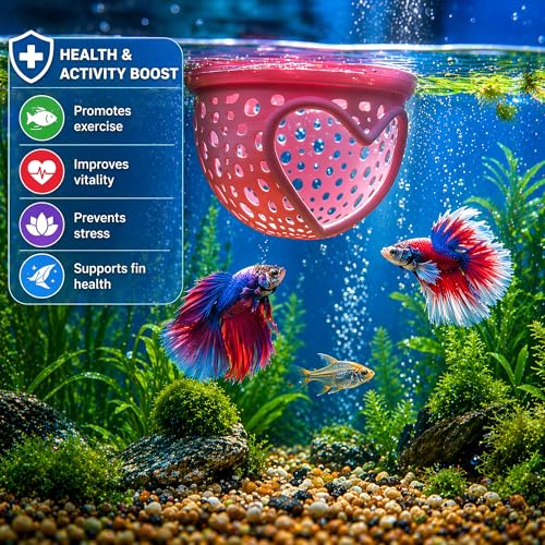 Heart Pink Floating Betta Tunnel with Strong Suction Cup, Floating Betta Enrichment Toys, Aquarium Betta Hammock, Promote Excercise & Stress Relief, Betta Fish Tank Decor Accessories